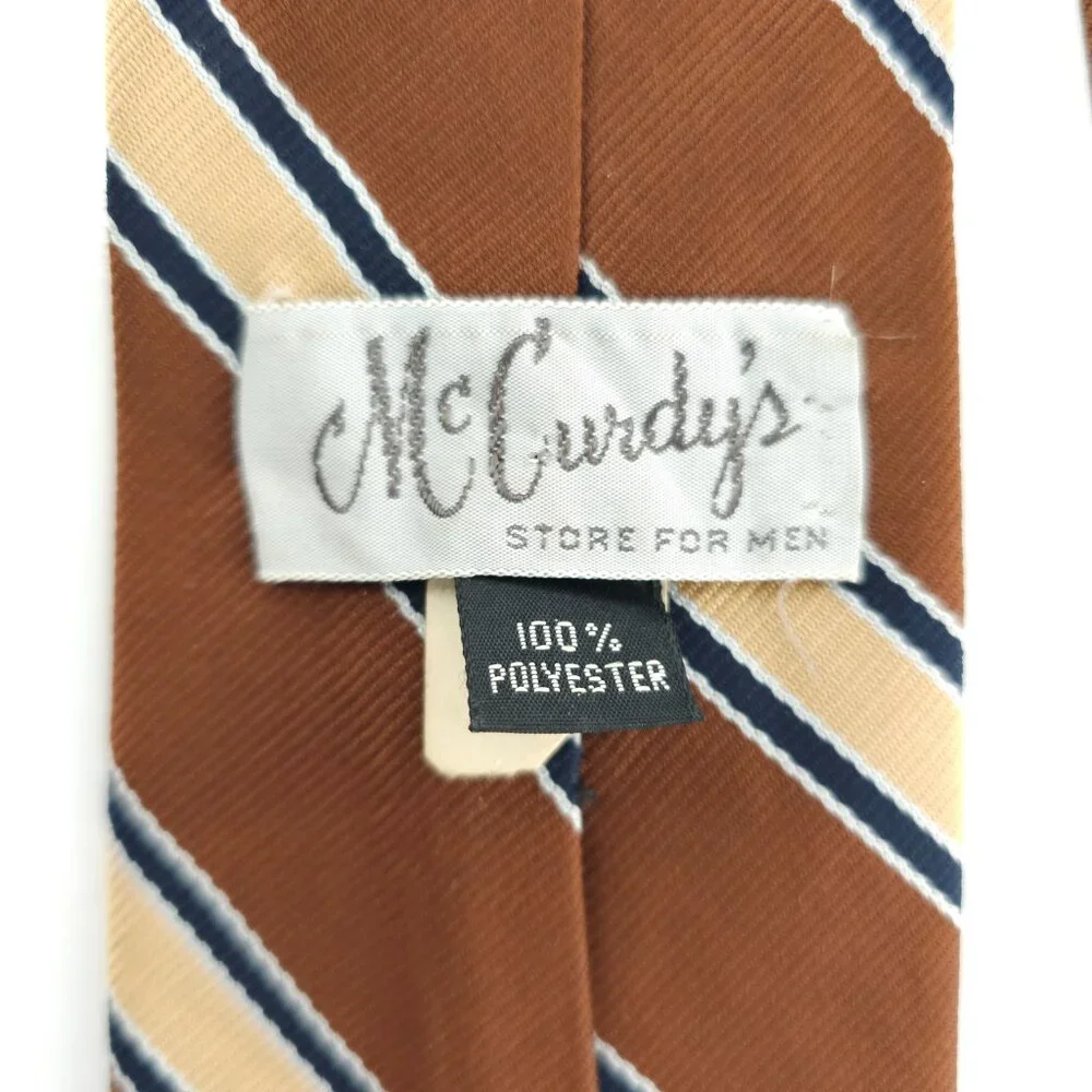 McCurdy's Men Necktie Striped Polyester Brown Blue Beige Size 57x3 - NWOT